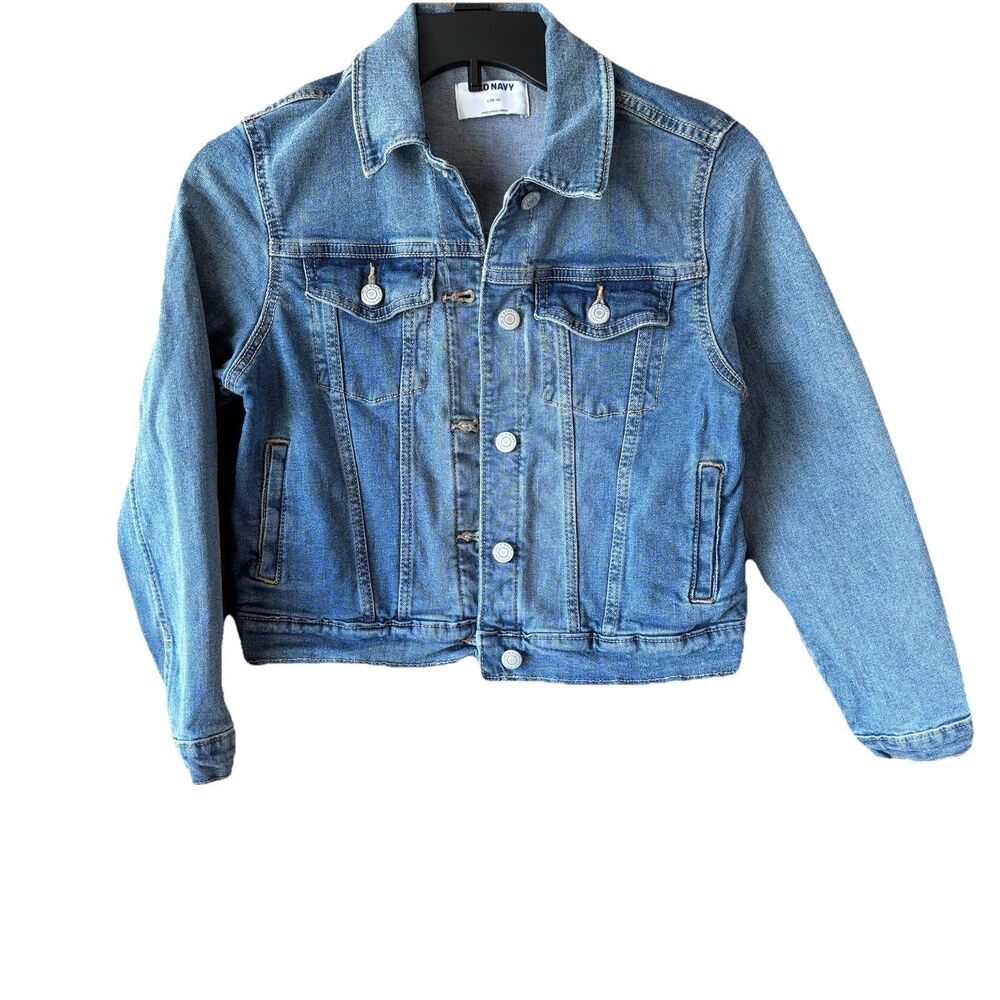 Old Navy Denim Jean Jacket Girls Size 10-12 EUC Cotton Spandex Medium Wash